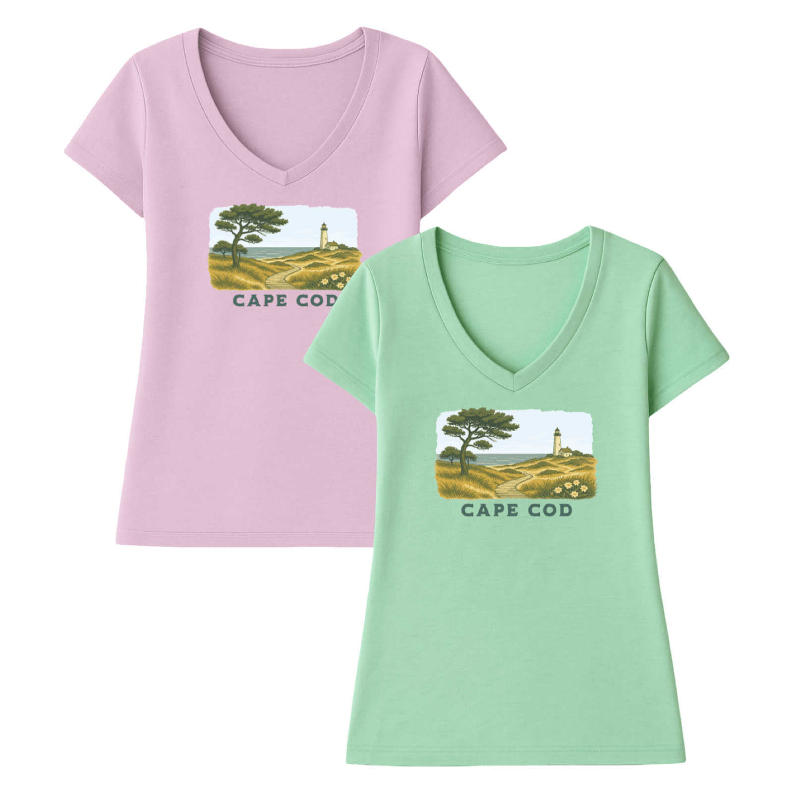 Cape Cod Clothing Company Cape Cod Serene Shoreline Ladies V-Neck T-Shirt