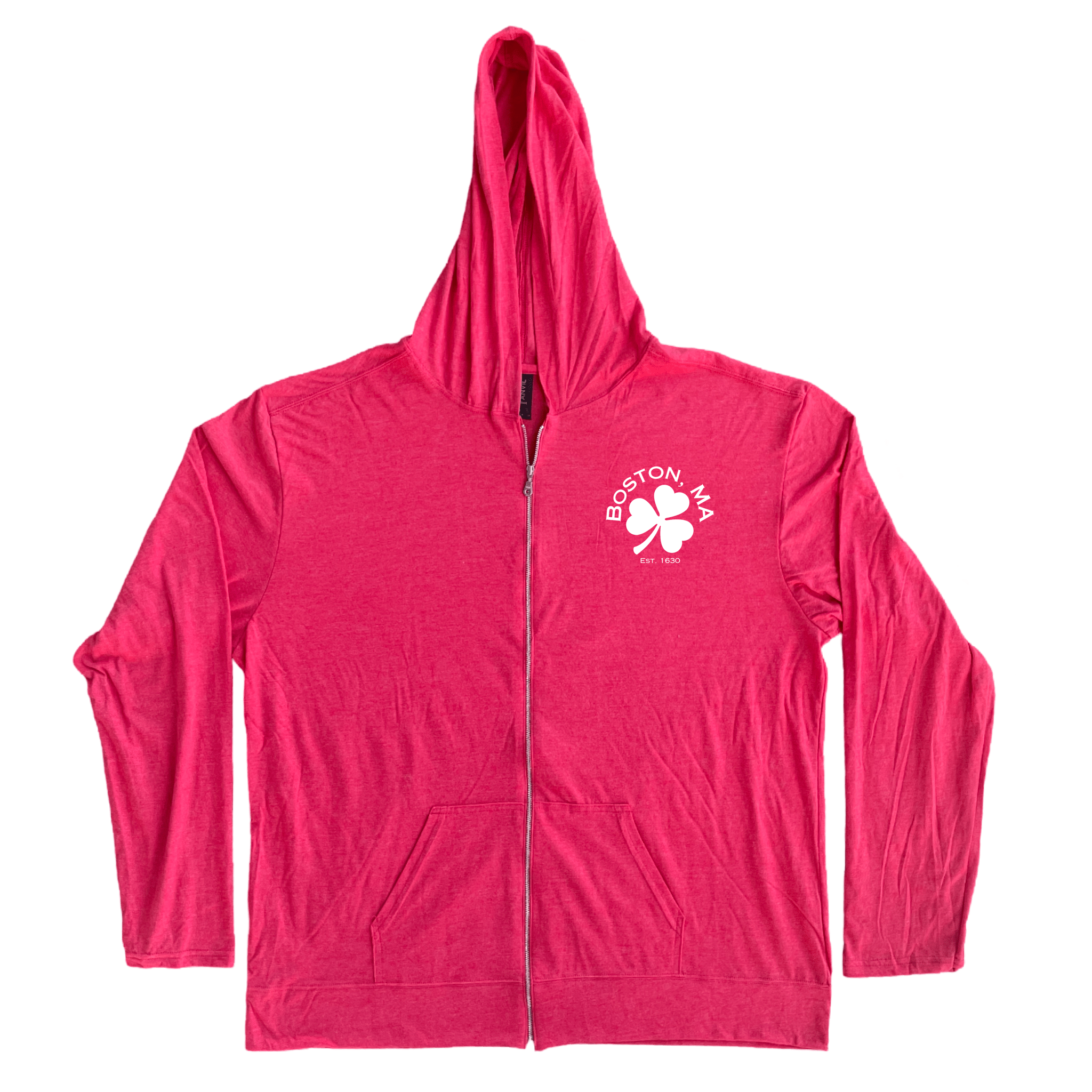 Boston Shamrock Full Zip Hooded Long Sleeve T-Shirt