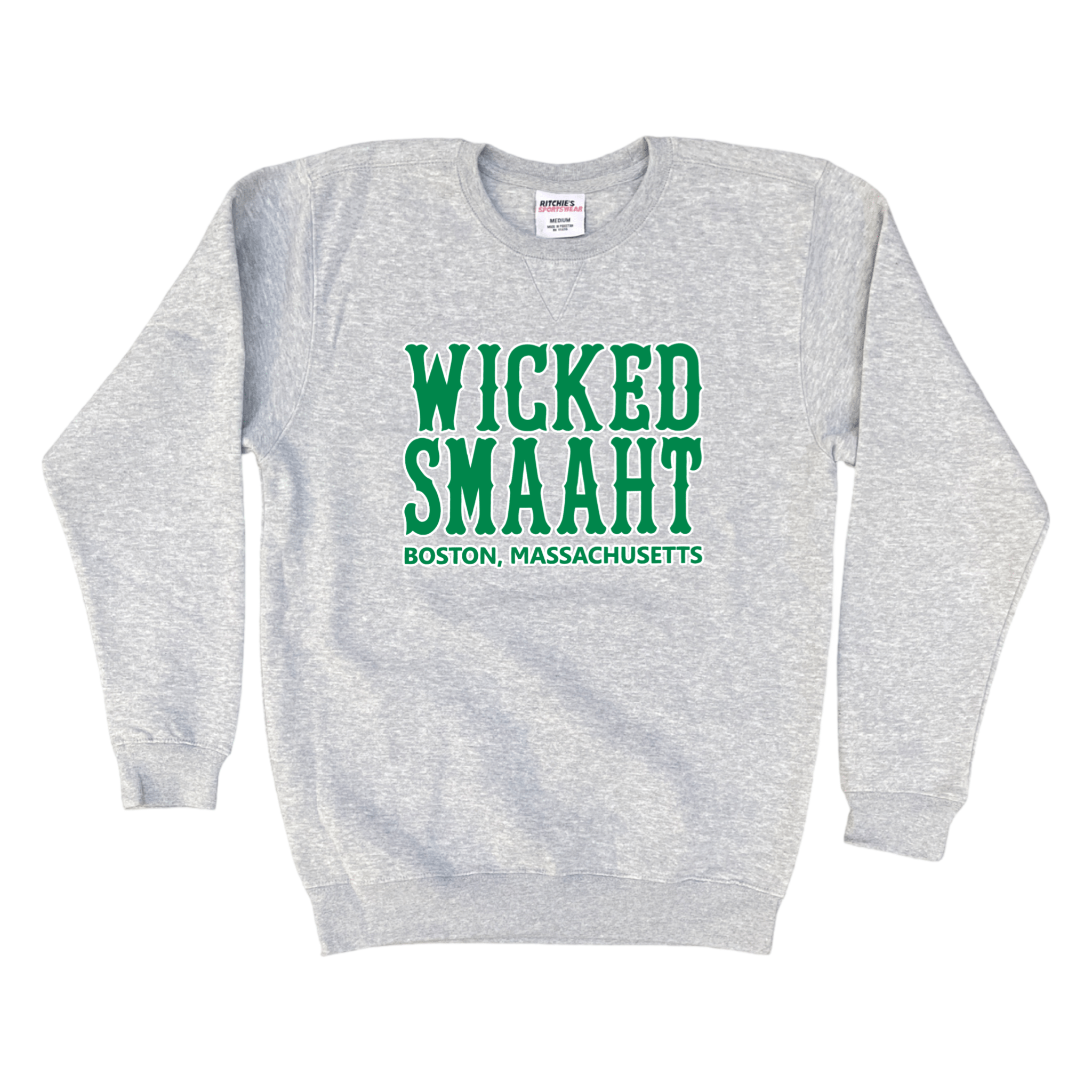 Boston Green Wicked Smaaht Fleece Crewneck Sweatshirt, heather grey