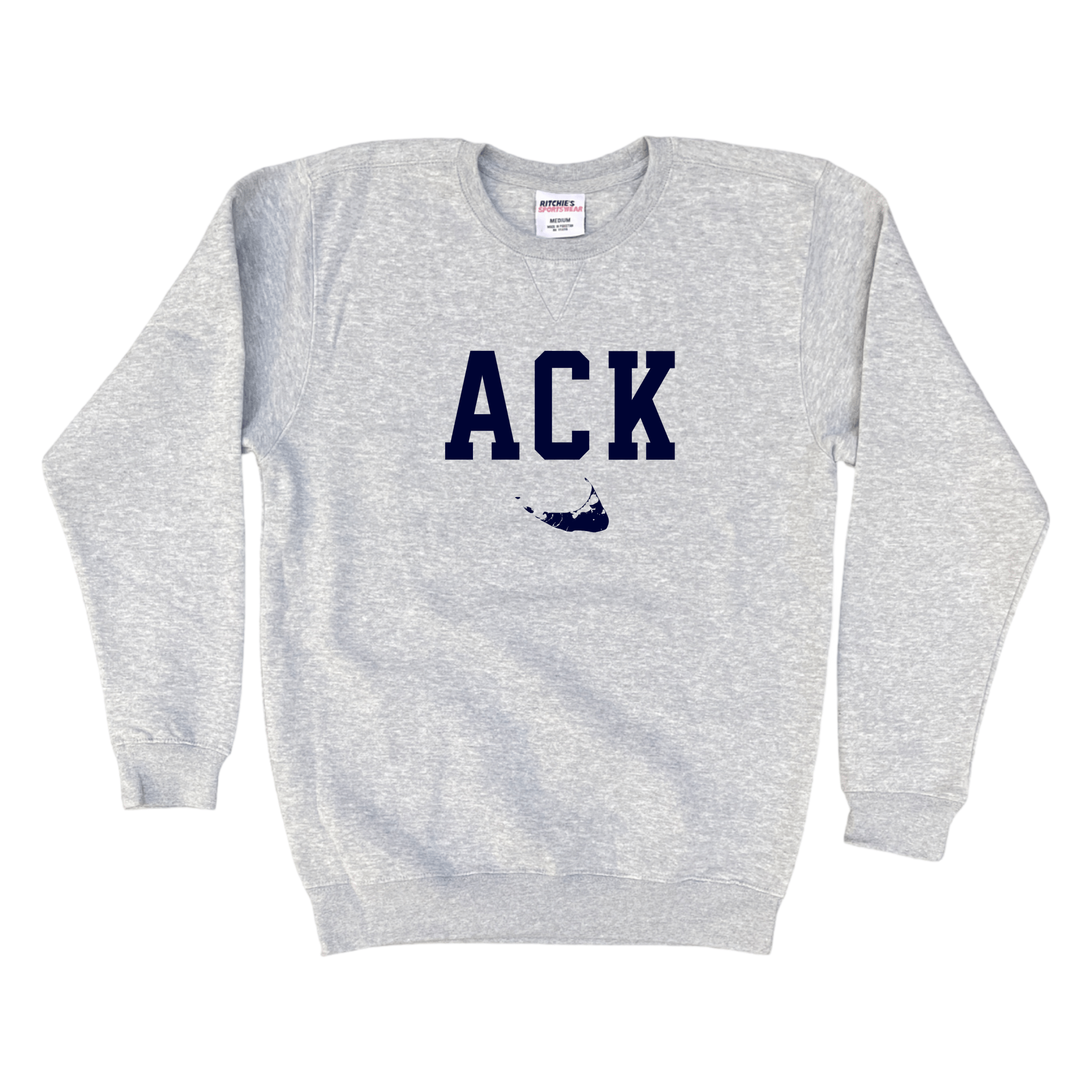 Nantucket ACK Fleece Crewneck Sweatshirt, heather grey