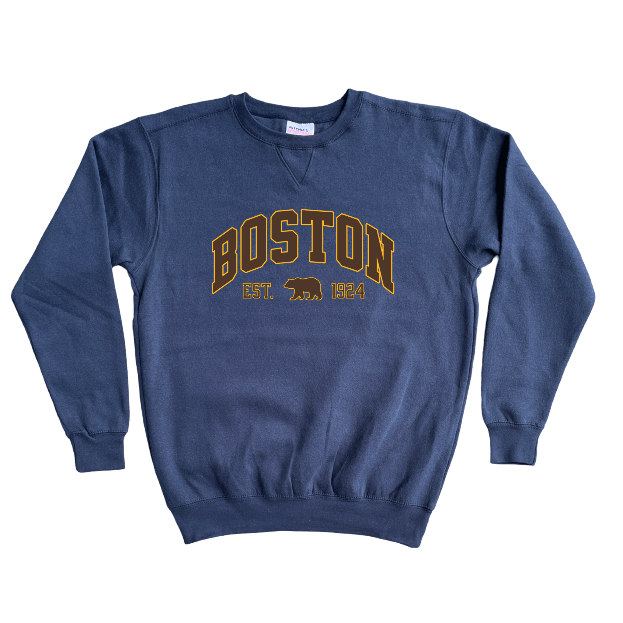 Boston Vintage Hockey Fleece Crewneck Sweatshirt, navy