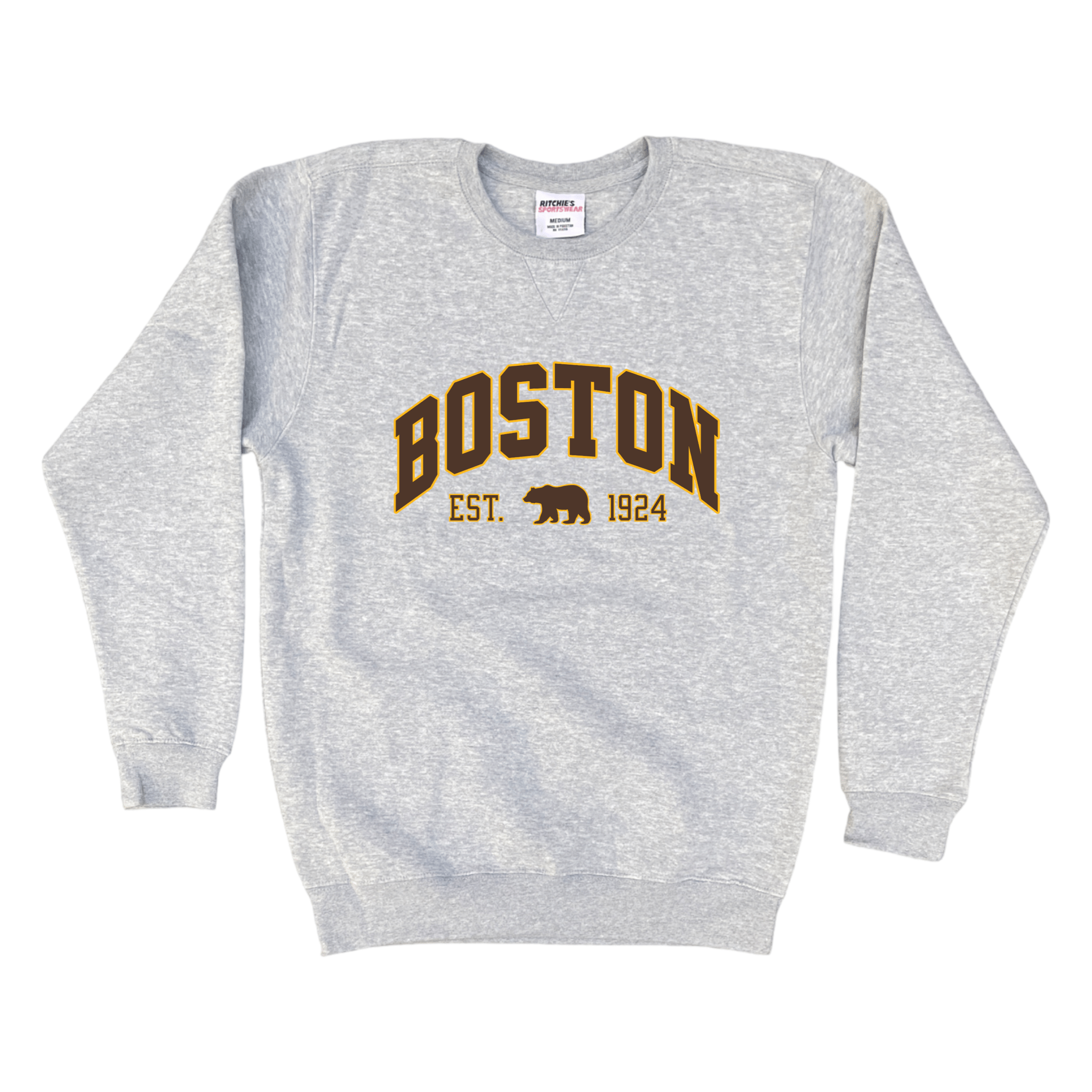 Boston Vintage Hockey Fleece Crewneck Sweatshirt, heather grey