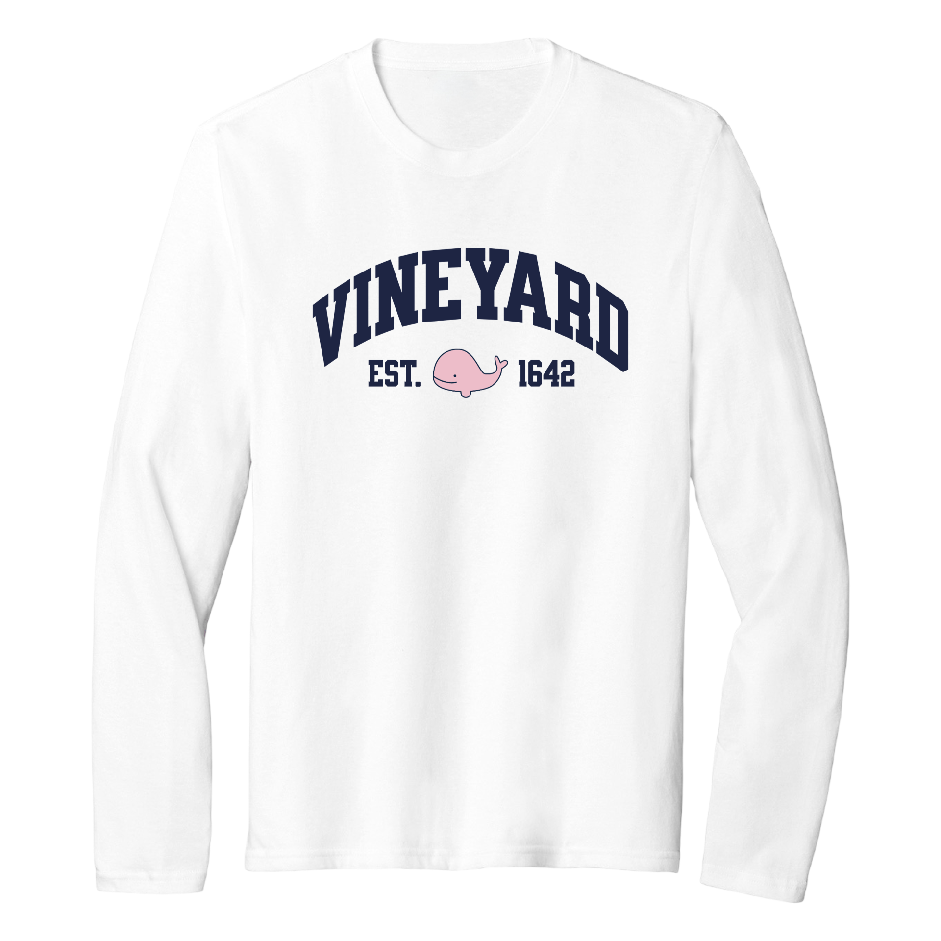 Vineyard Pink Whale Essential Long Sleeve Tee, white