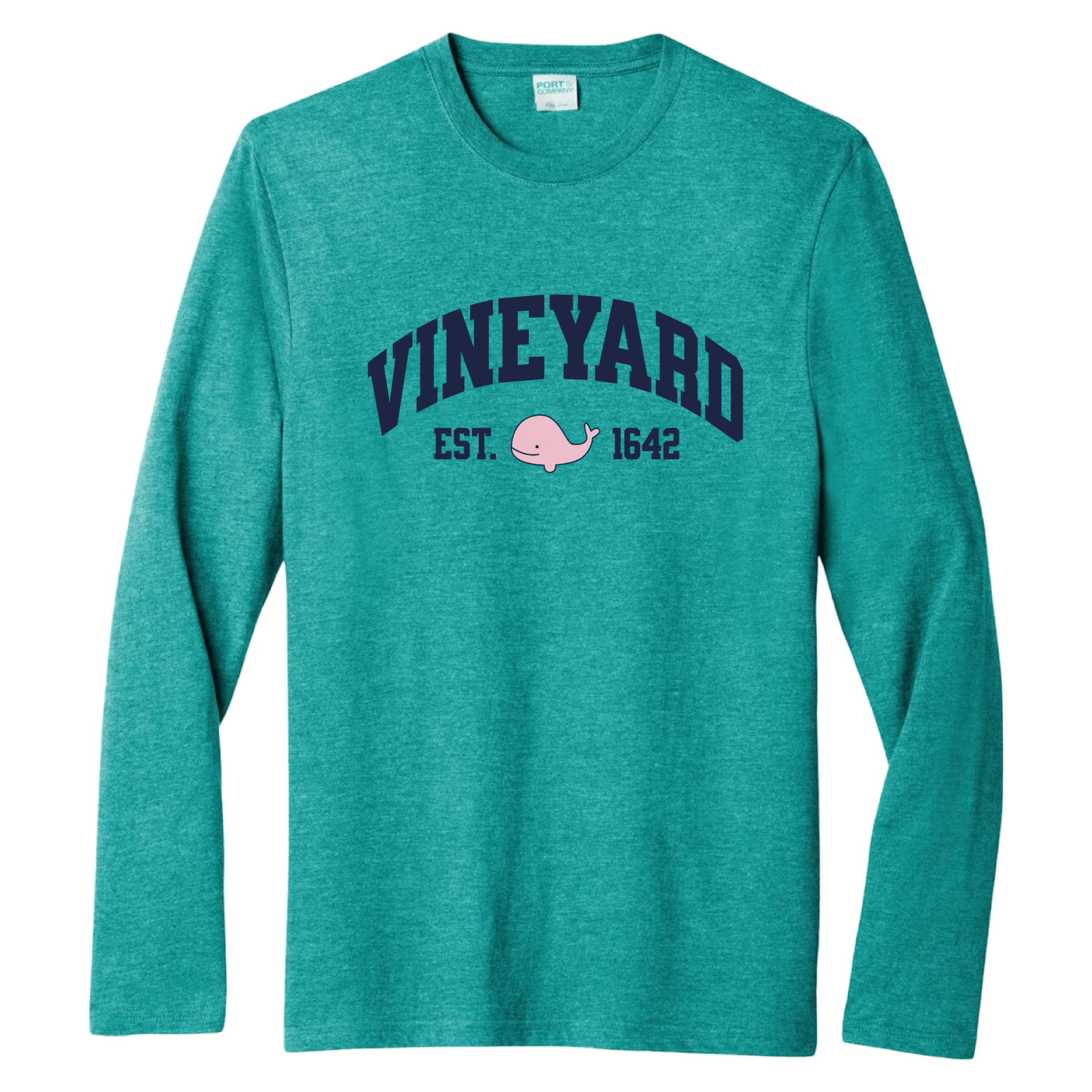 Vineyard Pink Whale Essential Long Sleeve Tee, jade