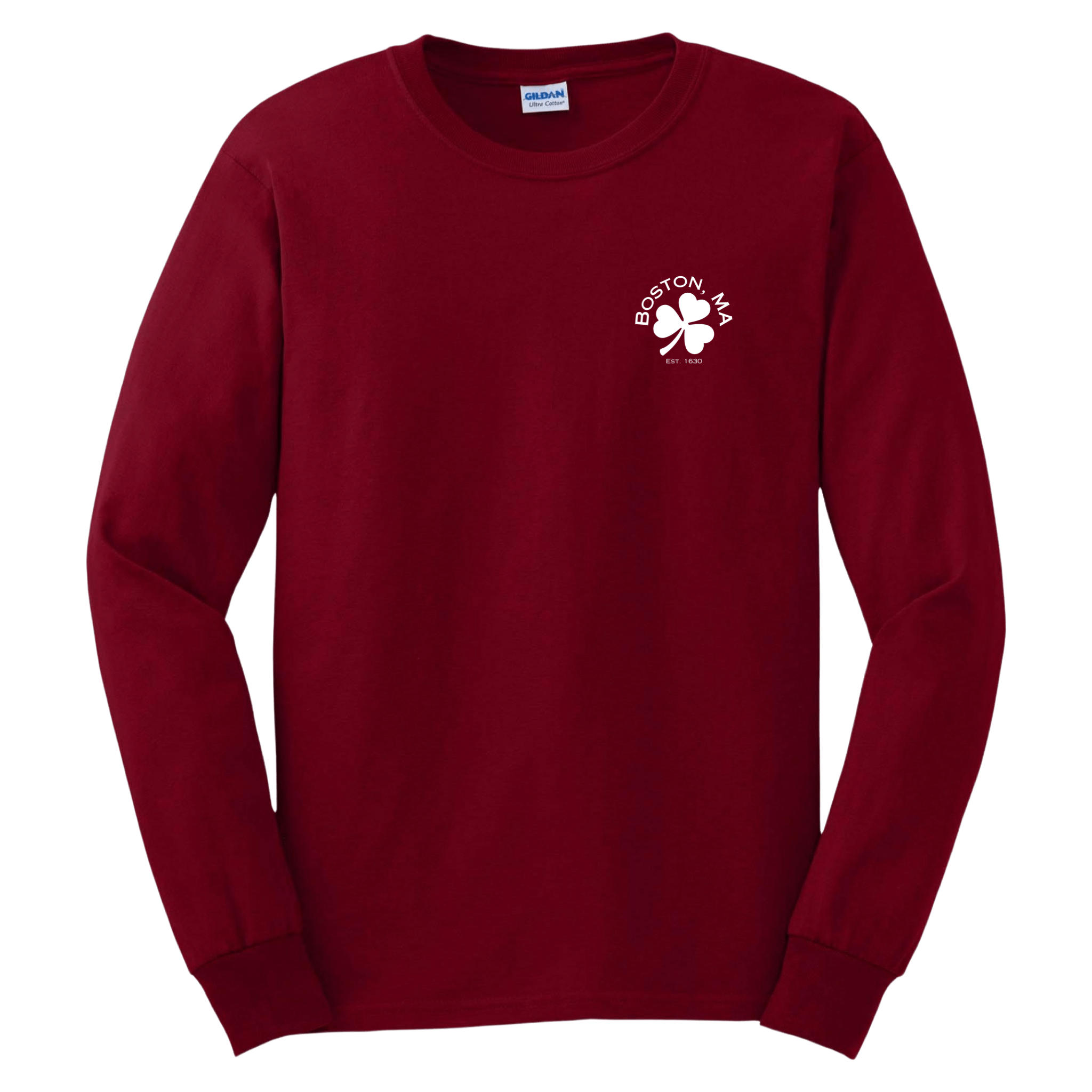 boston shamrock long sleeve t-shirt, cardinal red