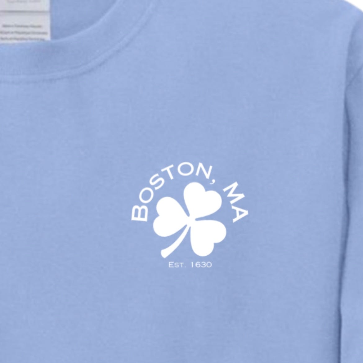 boston shamrock long sleeve t-shirt, carolina blue