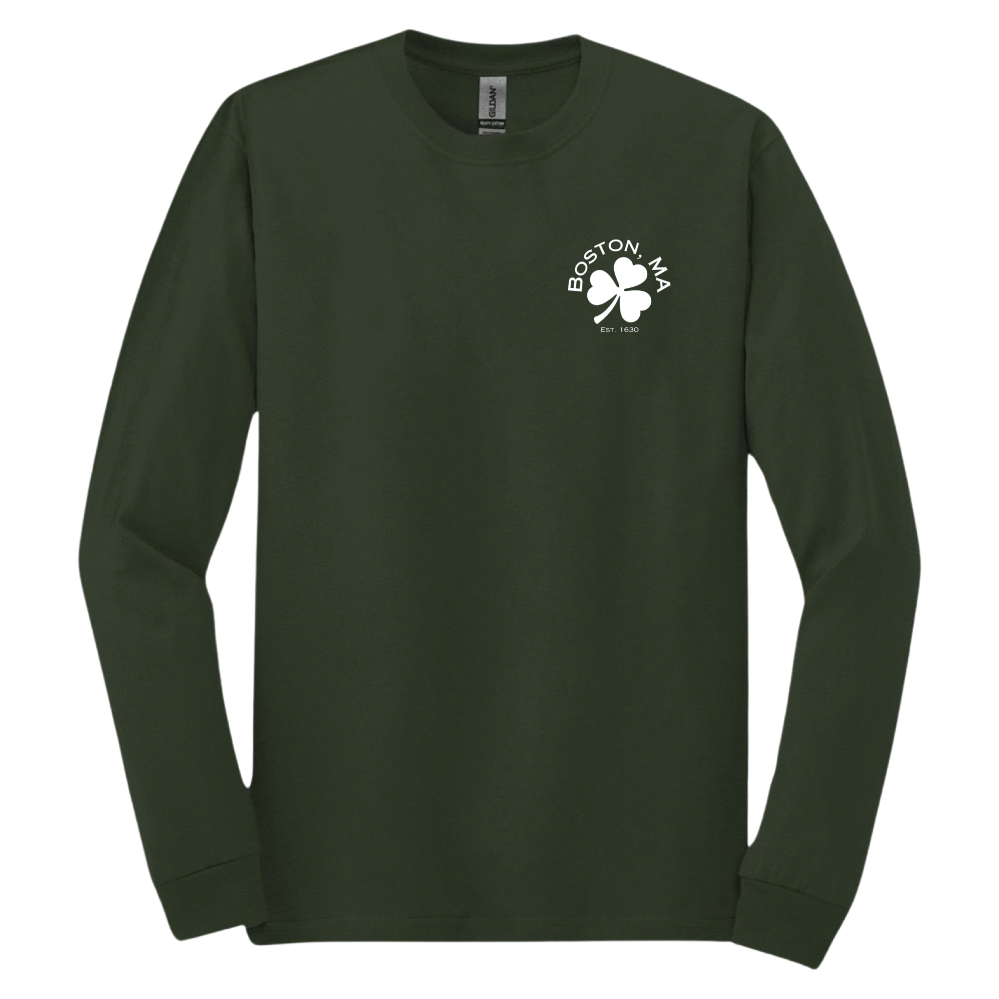 boston shamrock long sleeve, forest green