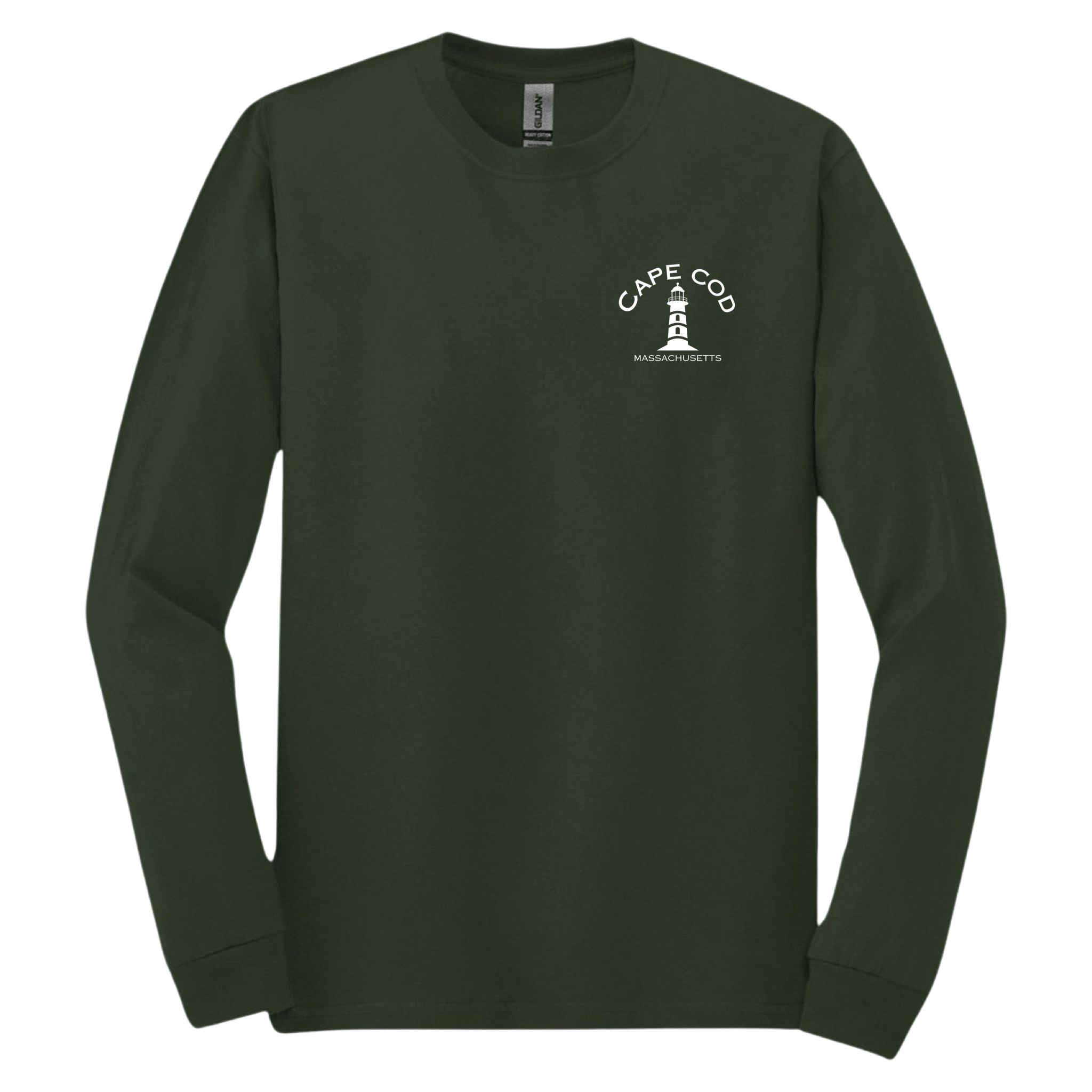 cape cod lighthouse long sleeve t-shirt, forest green