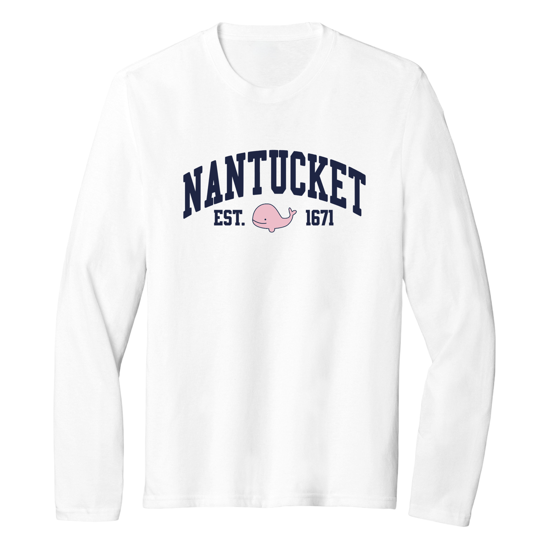 Nantucket Pink Whale Essential Long Sleeve Tee, white