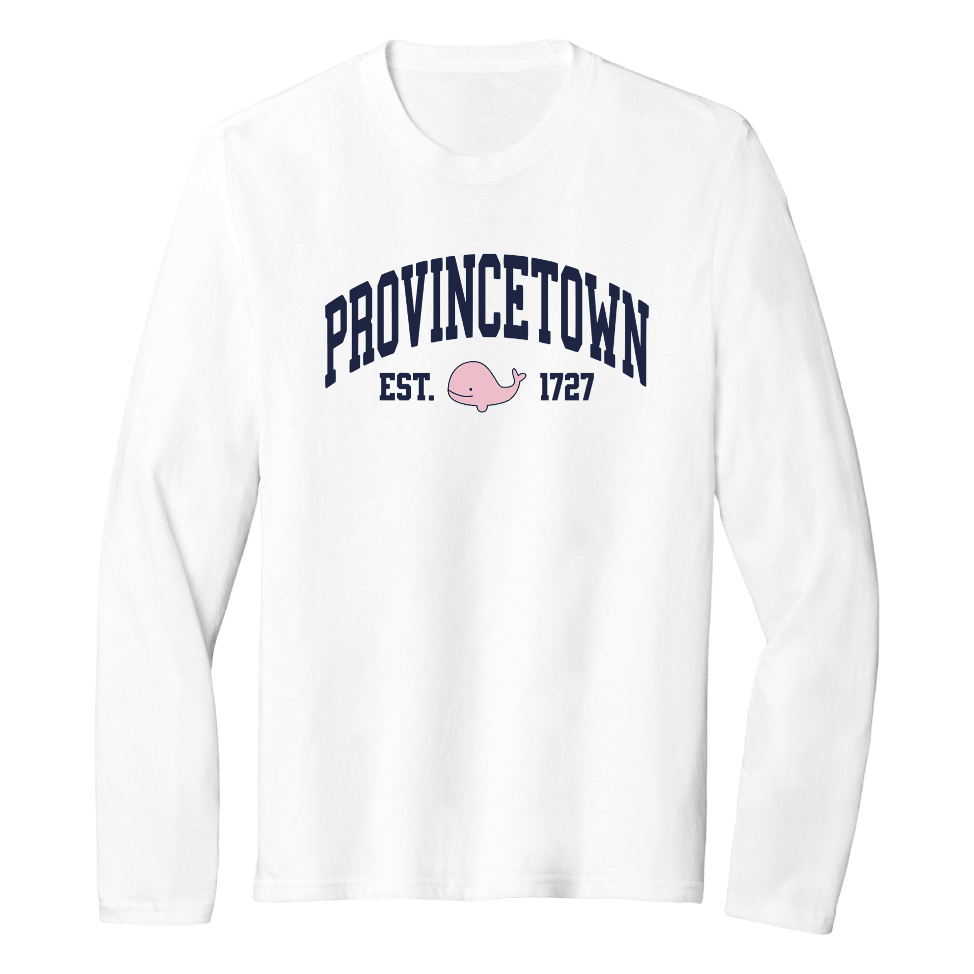 Provincetown Pink Whale Essential Long Sleeve Tee, white