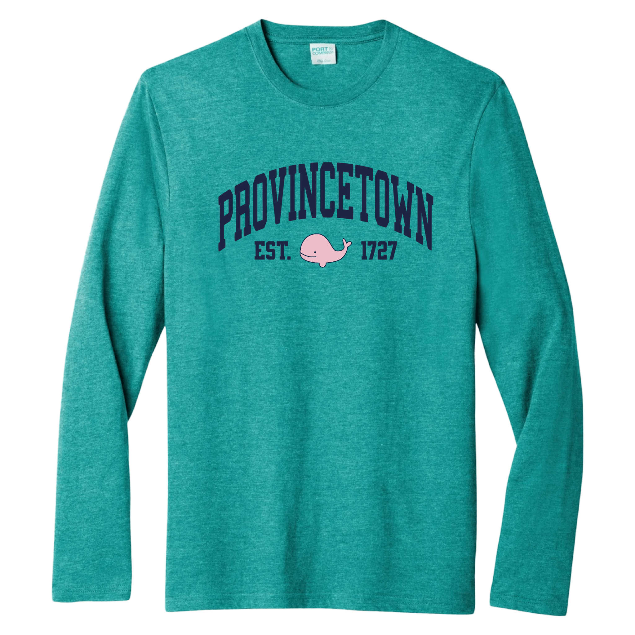 Provincetown Pink Whale Essential Long Sleeve Tee, jade