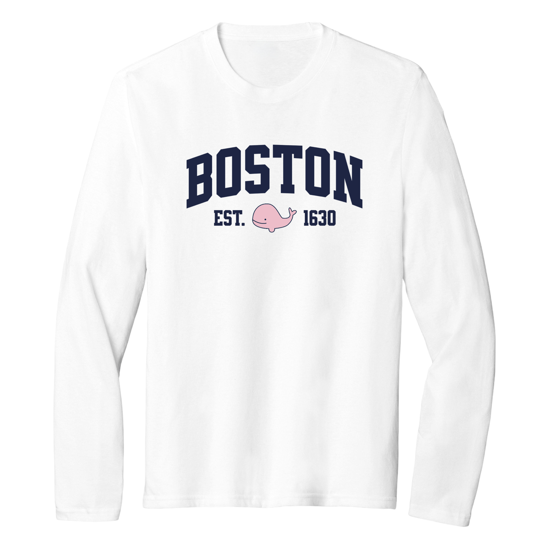 Boston Pink Whale Essential Long Sleeve Tee, white