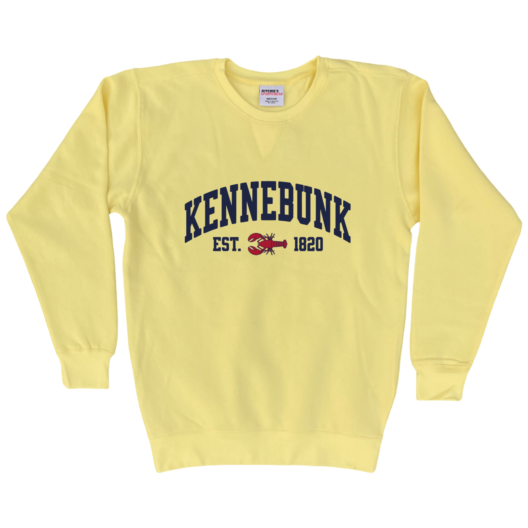 Kennebunk Lobster Fleece Crewneck Sweatshirt, yellow