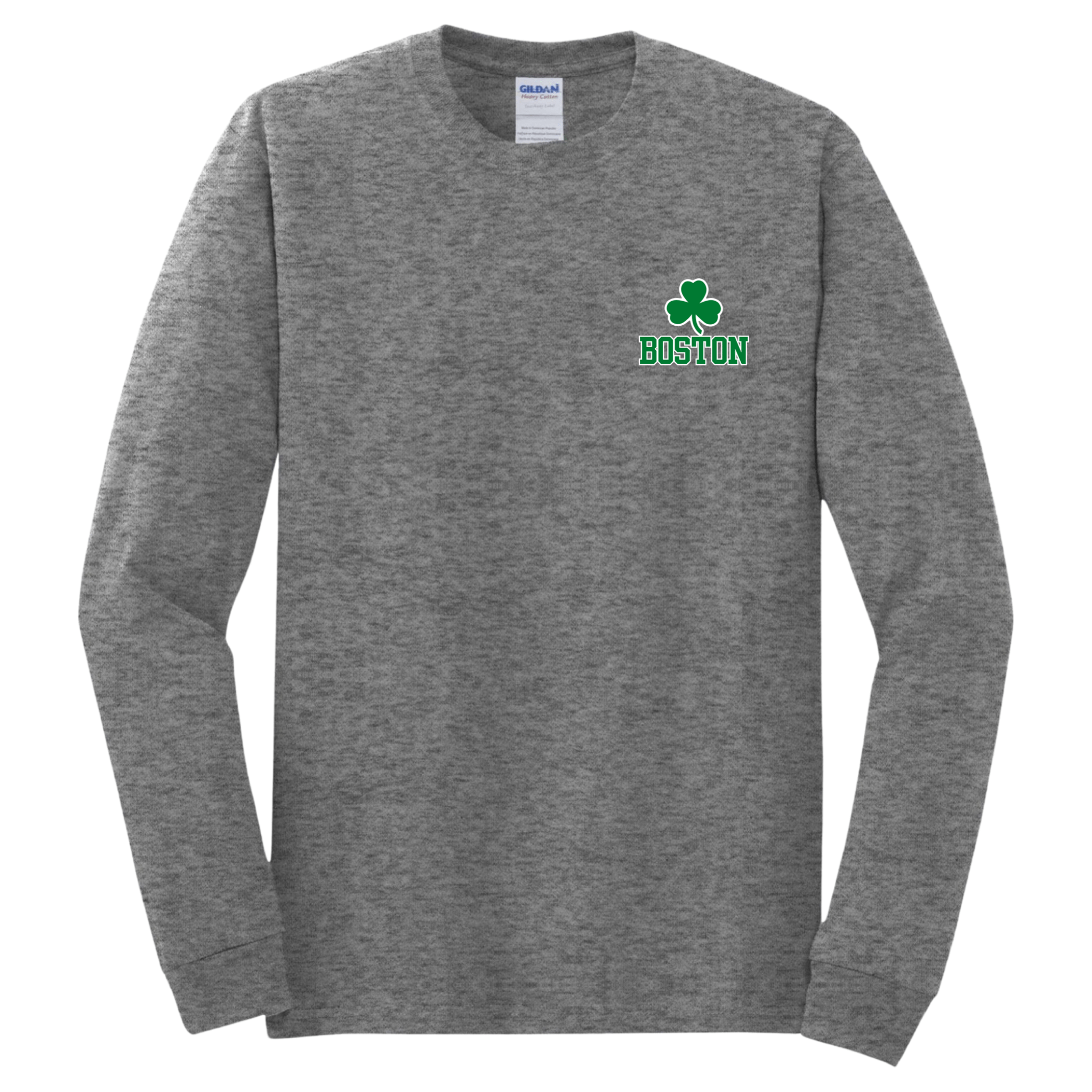 boston green shamrock long sleeve t-shirt, graphite heather