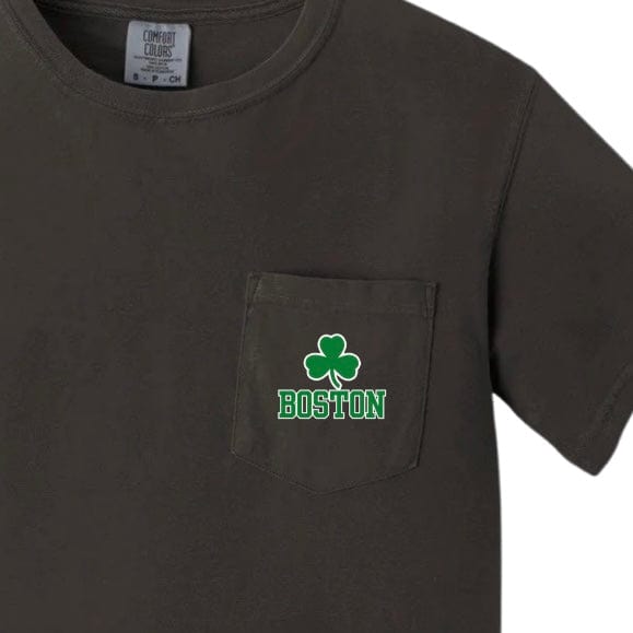 Boston Green shamrock comfort colors pocket tee, pepper