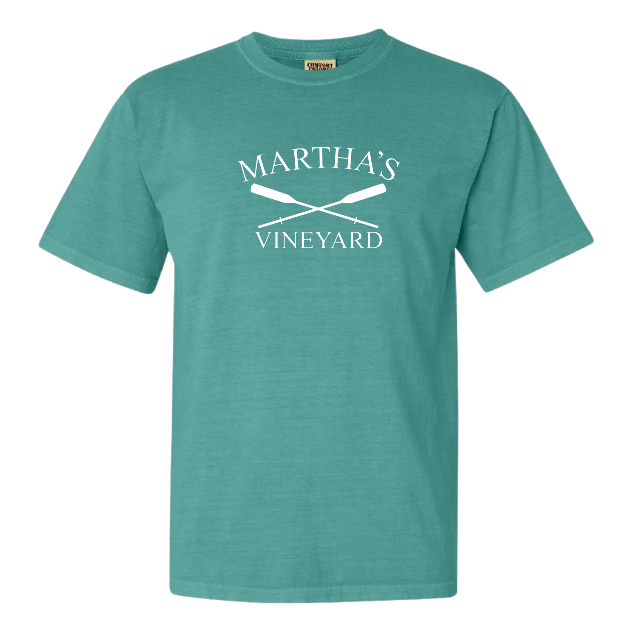 marthas vineyard crossed oar comfort colors t-shirt, seafoam