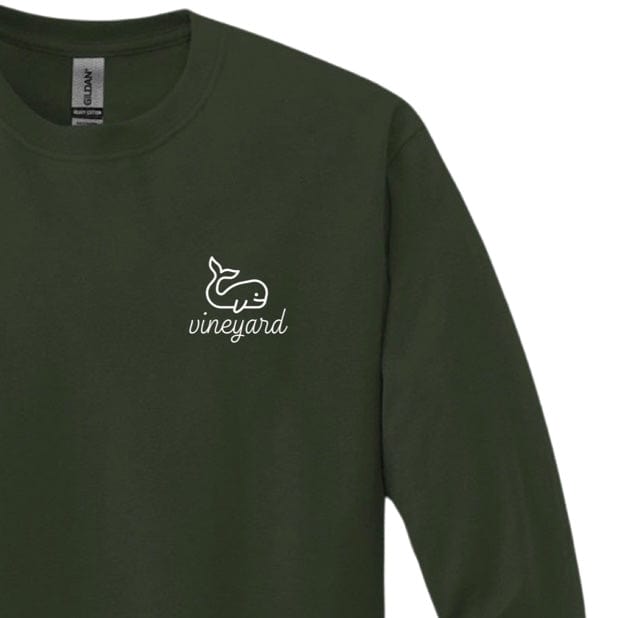 martha's vineyard happy whale long sleeve t-shirt, forest green