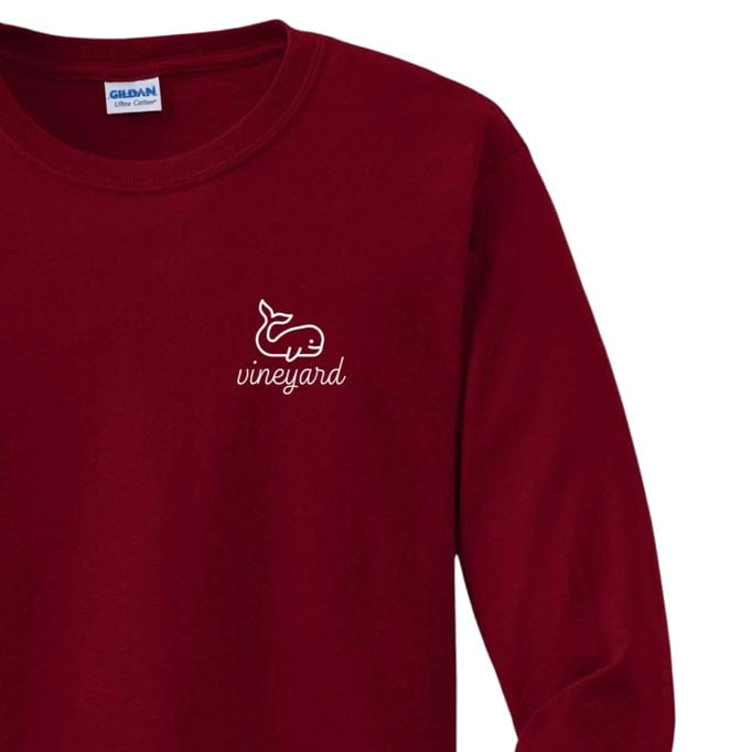 martha's vineyard happy whale long sleeve t-shirt,  cardinal red