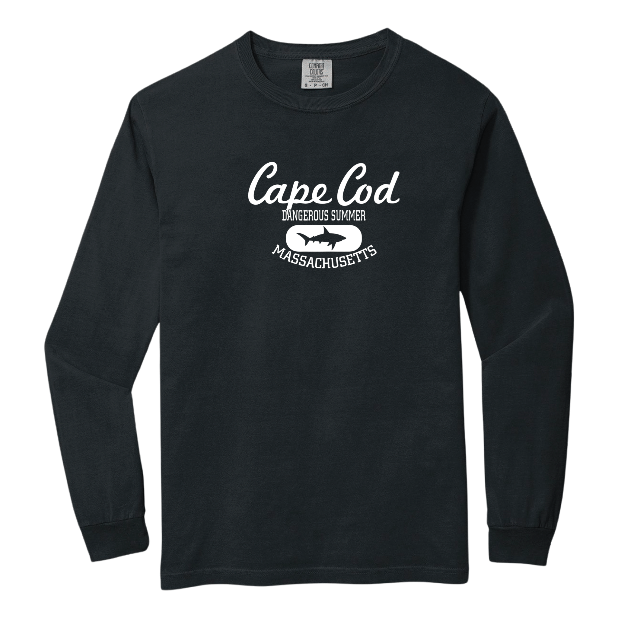 Cape Cod Graphic Comfort Colors Heavyweight Long Sleeve Tee, shark