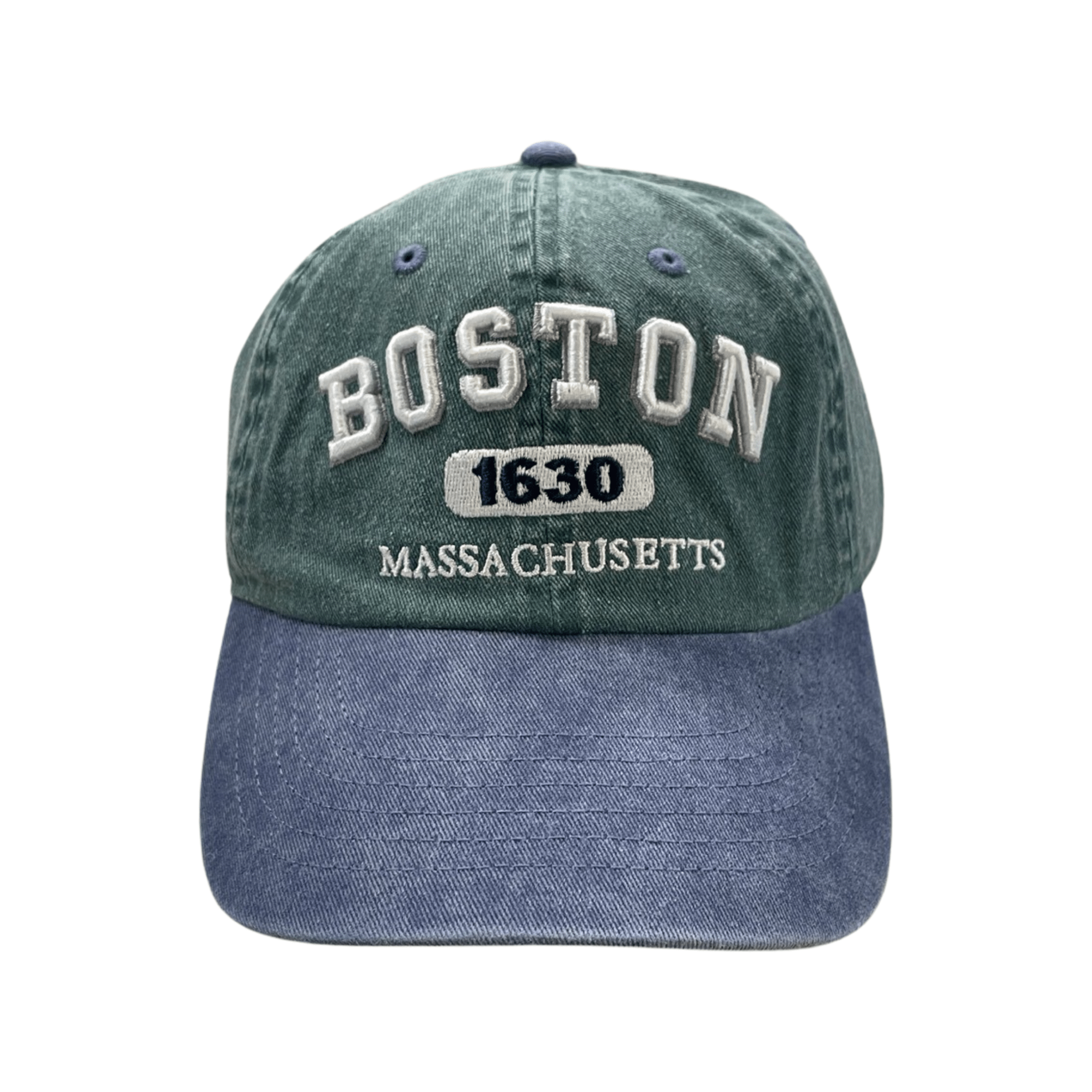 boston embroidered adjustable hat, green and navy, front