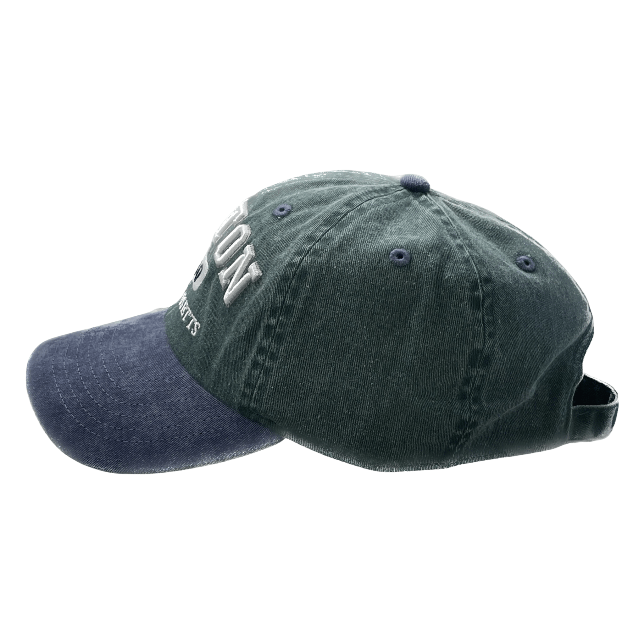 boston embroidered adjustable hat, green and navy, side