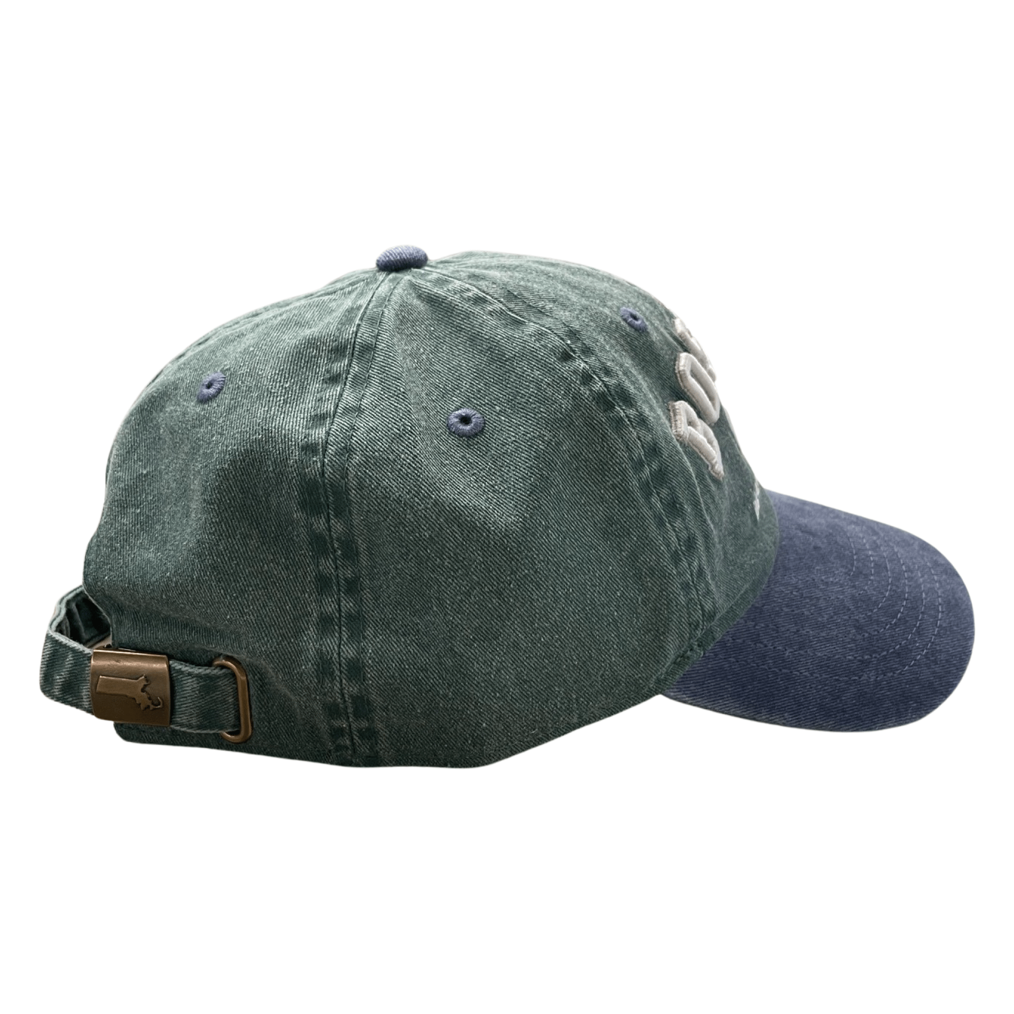 boston embroidered adjustable hat, green and navy, side