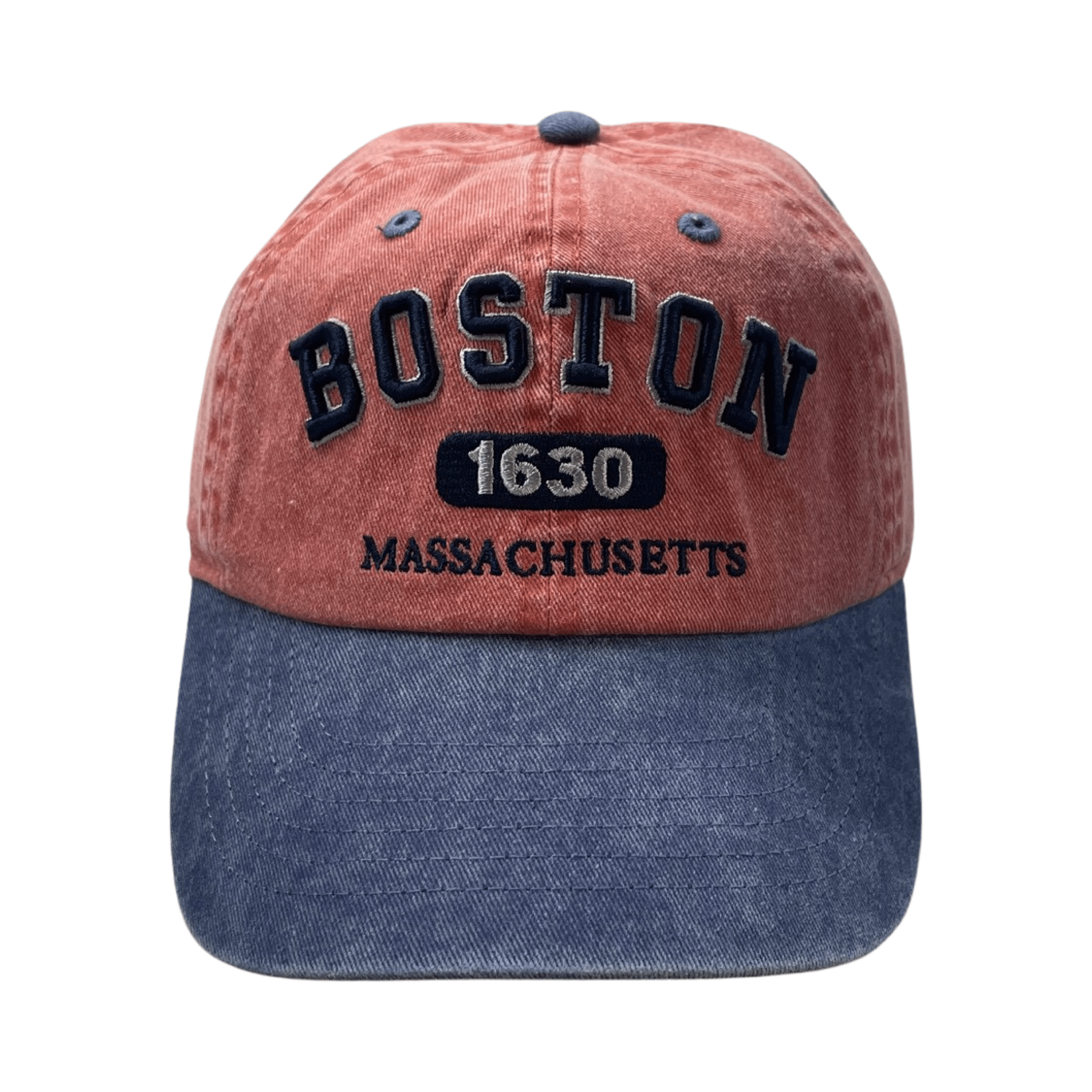 boston embroidered adjustable hat, orange and navy, front