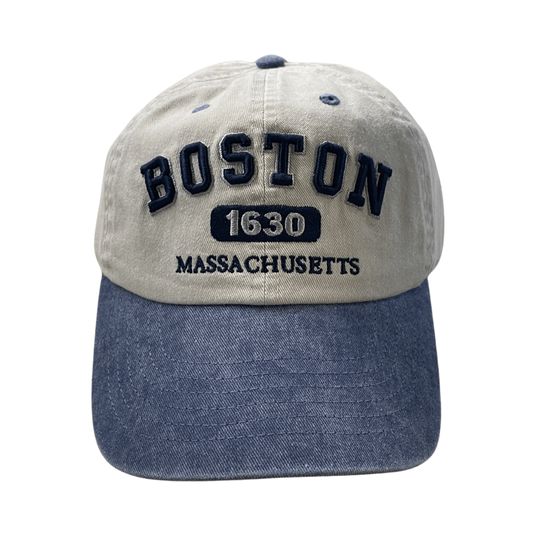 boston embroidered adjustable hat, grey and navy, front