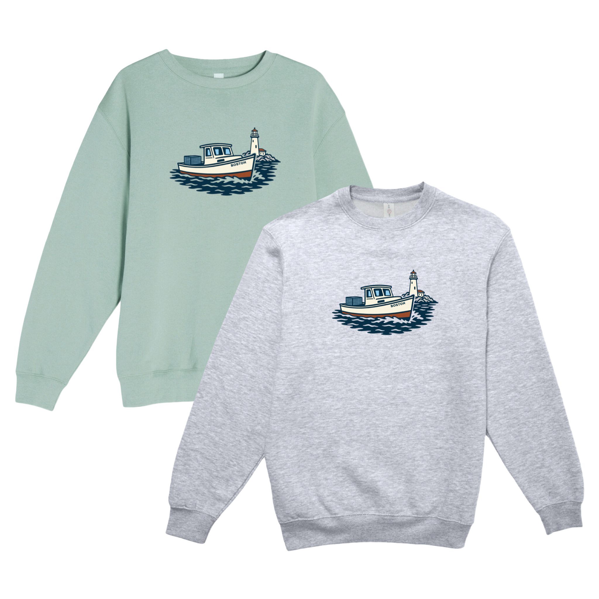 Boston Lobster Boat Soft Fleece Crewneck Sweatshirt