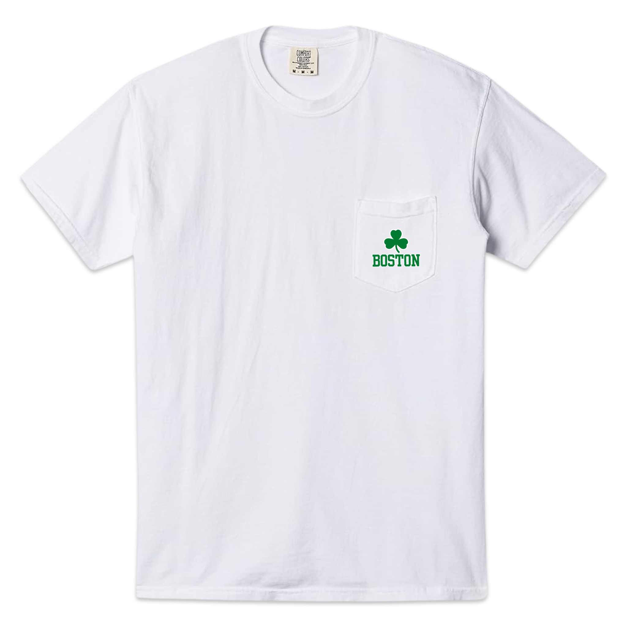 Boston Green Shamrock Comfort Colors Pocket Tee, white