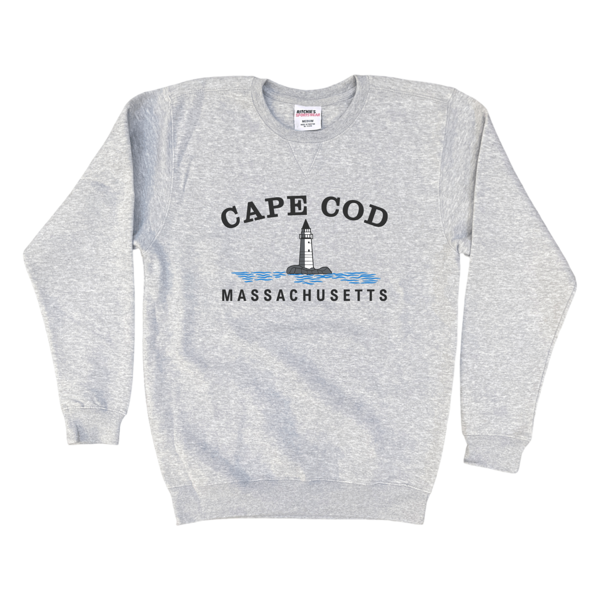 Cape Cod Big Lighthouse Fleece Crewneck Sweatshirt, heather grey