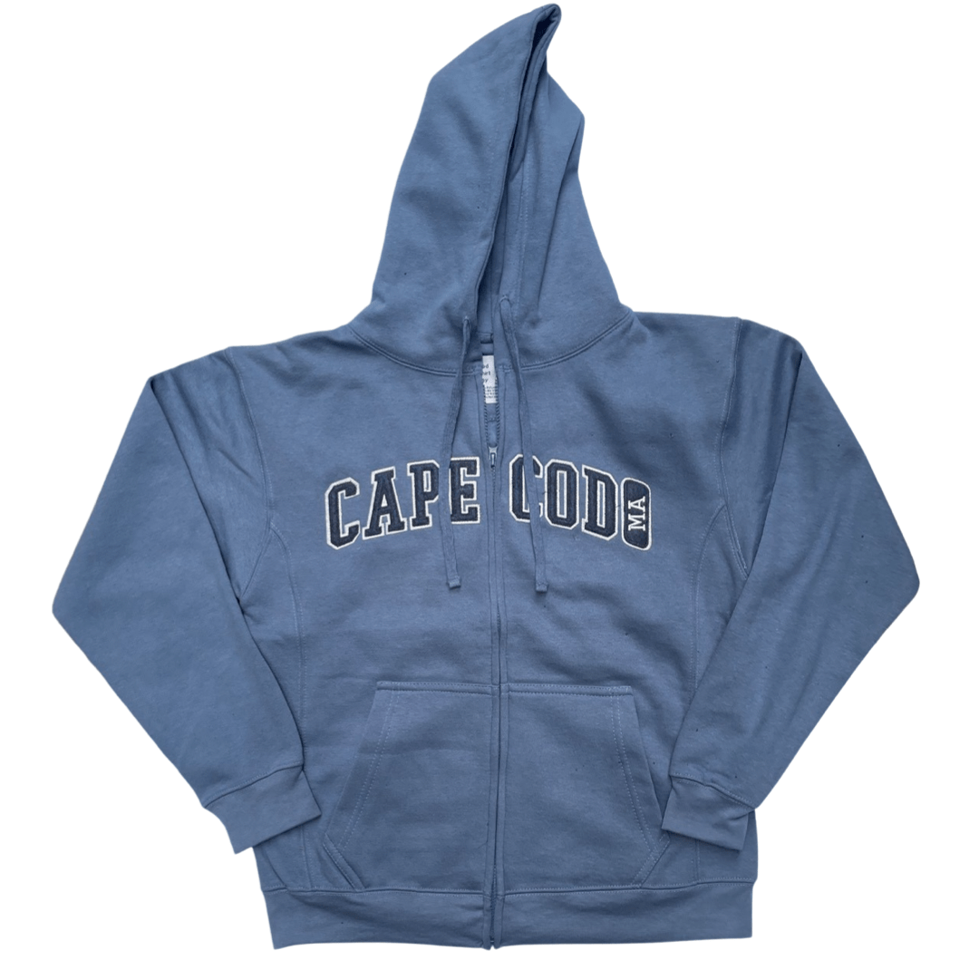 cape cod full zip applique, indigo blue