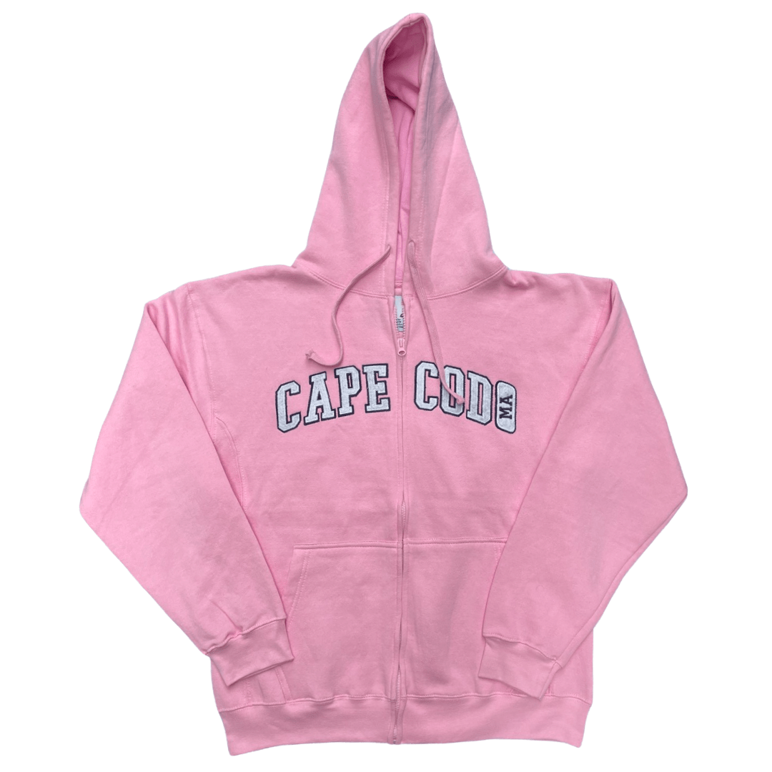 cape cod full zip applique, pink