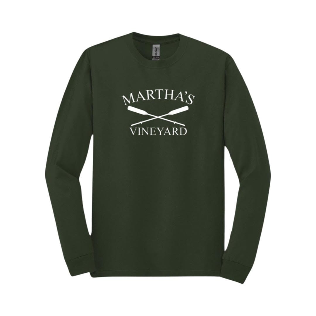 marthas vineyard crossed oar long sleeve t-shirt, forest green